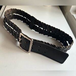 2 Strand Braided Black Leather Belt